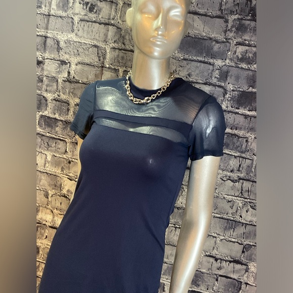 Navy Blue Mesh Soft T Shirt Mini Dress - Picture 6 of 10